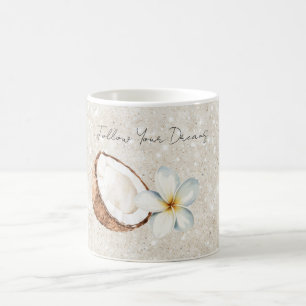 Taza De Café Arena de brillo de flor de plumeria de coco tropic