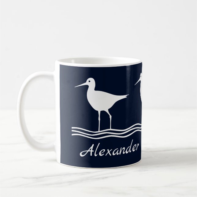 Taza De Café Arenales azules de la marina en blanco (Izquierda)