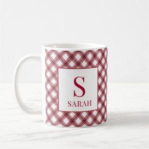 Taza De Café Argyle de Cuadros Rojo con Monograma Nombre