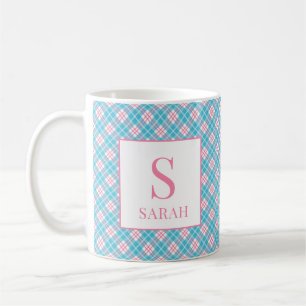 Taza De Café Argyle Elegante Rosa Azul Nombre Personalizado