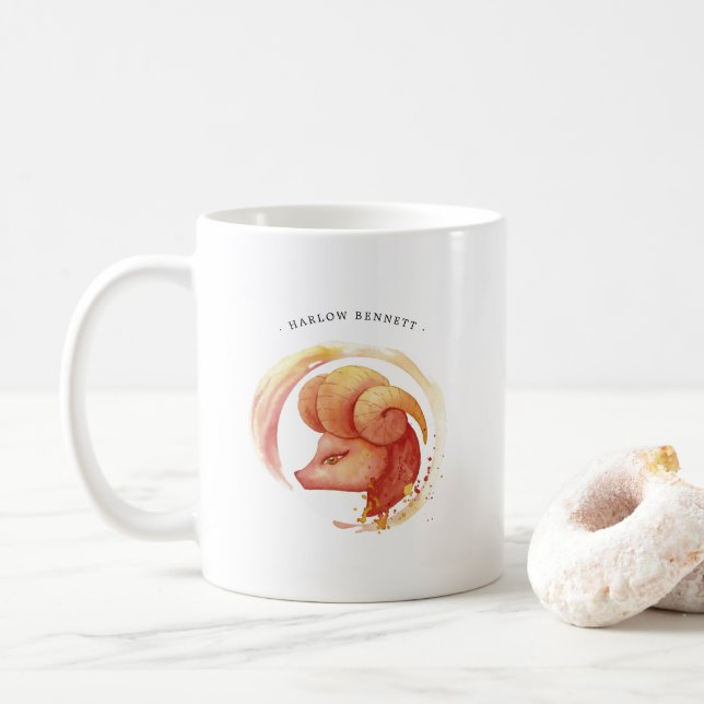 Taza De Café Aries Astrología Rótulo Zodiaco | Monograma (Con donut)