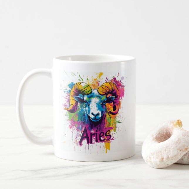 Taza De Café "Aries de los años 90: Splatter Paint Mug" (Con donut)