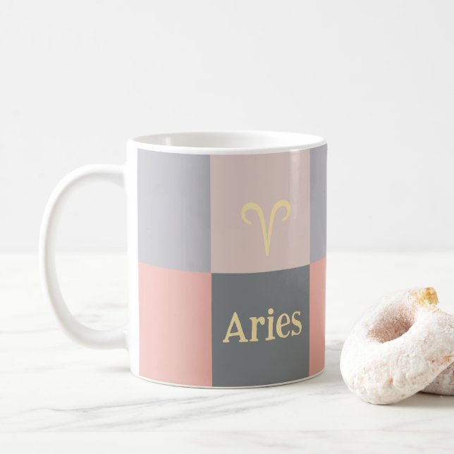 Taza De Café Aries Gris Rosado Moderno (Con donut)