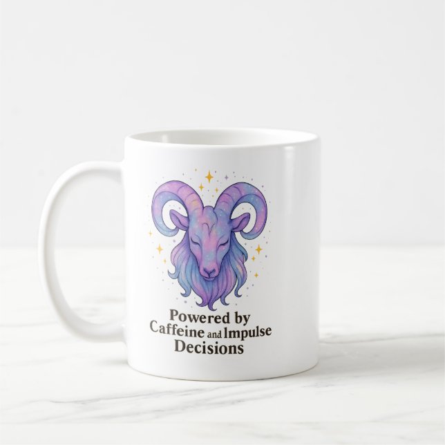 Taza De Café Aries Mug – Powered by Caffeine and Impulse Decisi (Izquierda)