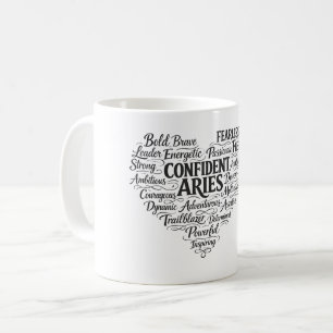 Taza de café Aries Nube de palabras del Zodíaco