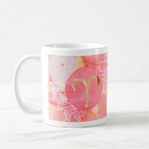 Taza De Café Aries Red Watercolor Astrología Zodiac Rótulo Mug