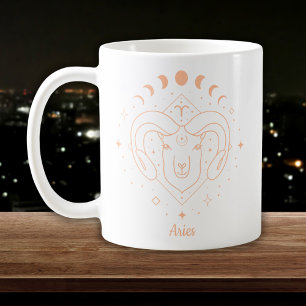 Taza De Café Aries Zodiac Línea Arte Blanco Melocotón
