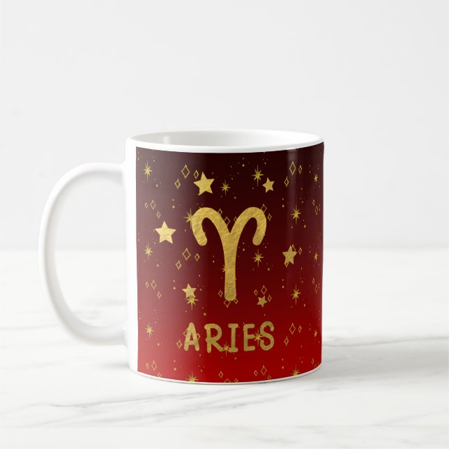 Taza De Café Aries Zodiac Rojo y Oro Astrología Mug (Izquierda)