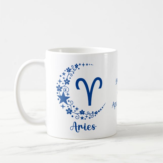 Taza De Café Aries Zodiac Rótulo Astrología Cumpleaños Azul Bla (Izquierda)