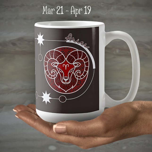 Taza De Café Aries Zodiac Rótulo Astrología Mandala Blanco Gris (Subido por el creador)