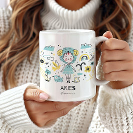 Taza De Café Aries Zodiac Rótulo Mug, Cute Astrología Horóscopo