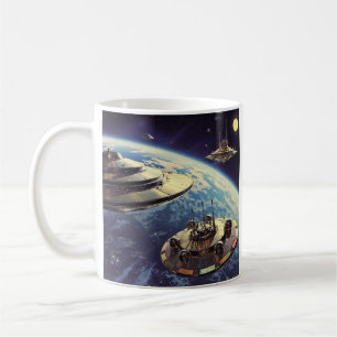 Taza De Café Armada Retro Galáctica de Platillos Voladores
