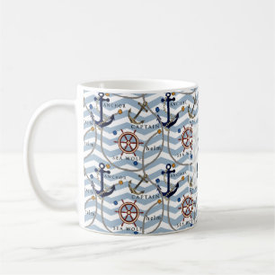 Taza De Café Armazón de anclaje náutico zigzag azul franja bl
