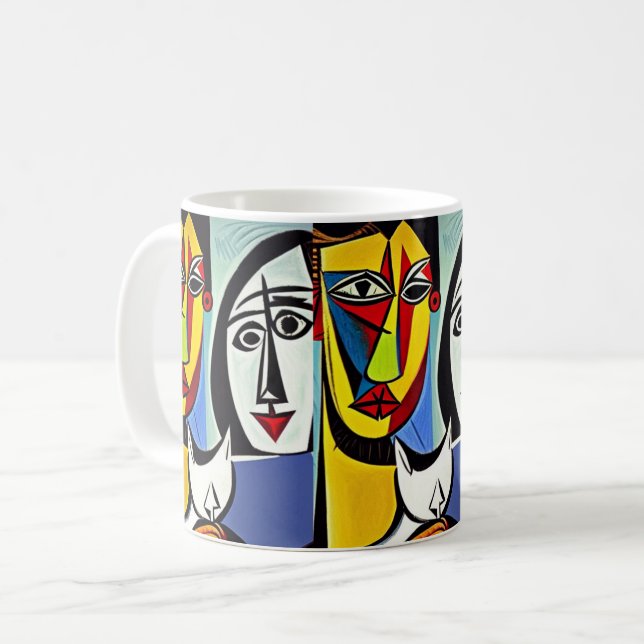 Taza De Café Armonía abstracta: Pareja con gato (Anverso izquierdo)
