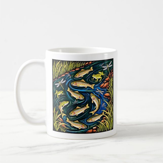 Taza De Café Armonía de Corriente de Trucha - Pescado, ranas y  (Izquierda)