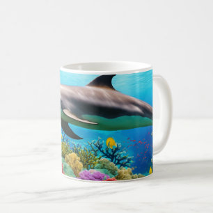 Taza De Café "Armonía en las olas: aventura familiar de delfine