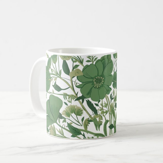 Taza De Café Armonía verde: Elegante acuerdo floral verde (Anverso izquierdo)