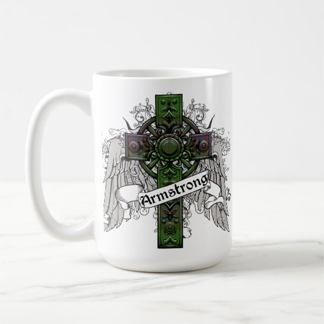 Taza De Café Armstrong,tartan,cross,clan,familia,celta,plaid,Sc (Izquierda)