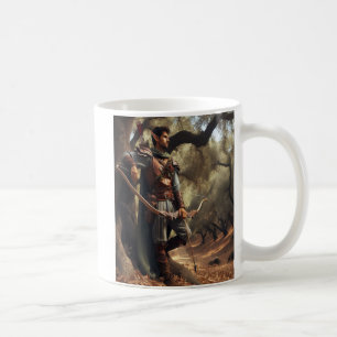 Taza De Café Arquero de Elfo Fantasía descansando en un bosque