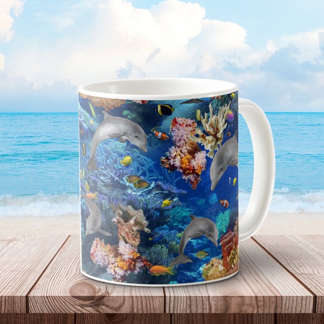 Taza De Café Arrecife de coral para delfines subacuáticos (Subido por el creador)