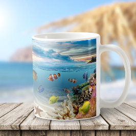 Taza De Café Arrecife De Coral Subacuático Con Pescado Tropical