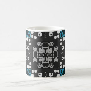 Taza De Café Art Deco Azul, Gris Floral Swirl Retro Resumen
