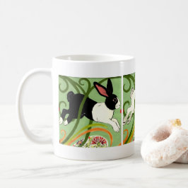 Taza De Café Art Deco Conejo Conejo Holandés Verde Gris Blanco