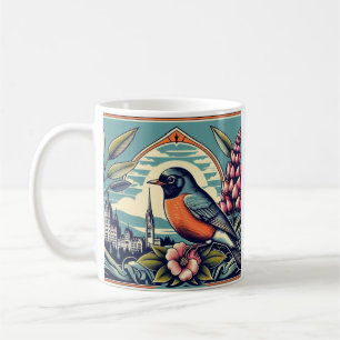 Taza De Café Art Deco Connecticut State Bird and Flower Blue