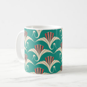 Taza De Café Art Deco Crane - fondo turquesa