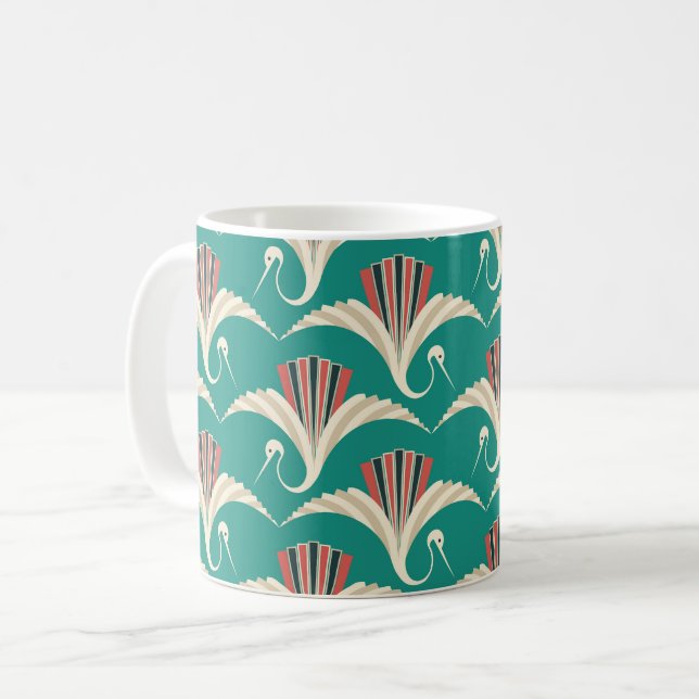 Taza De Café Art Deco Crane - fondo turquesa (Anverso izquierdo)