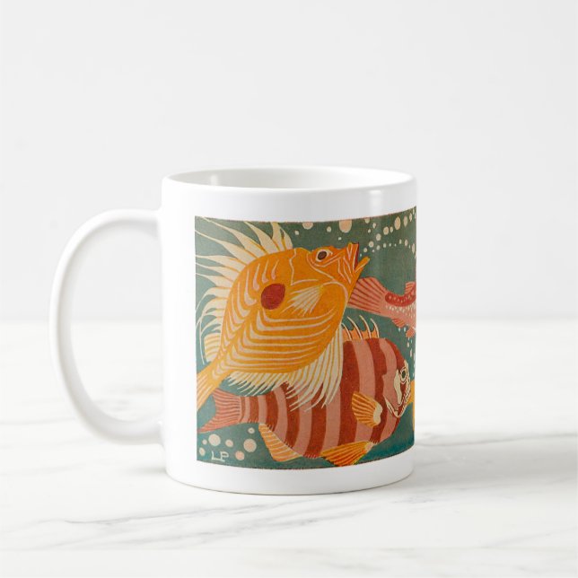 Taza De Café Art Deco Diseño de peces Mug (Izquierda)