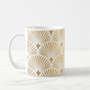 Taza De Café Art Deco: Elegancia Oro-Blanco.