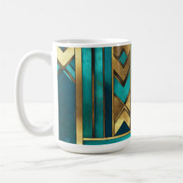 Taza De Café Art Deco Geometric Arrows, Gold and Turquoise