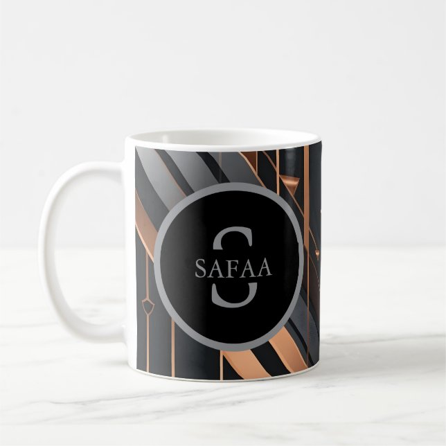 Taza De Café Art Deco Monogram Circle Name Design (Izquierda)