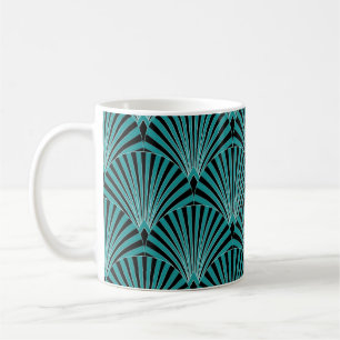 Taza De Café Art Deco: motivos de abanico verde.