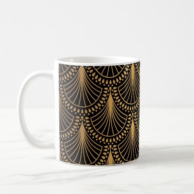Taza De Café Art Deco, oro negro, patrón sin costuras. (Izquierda)