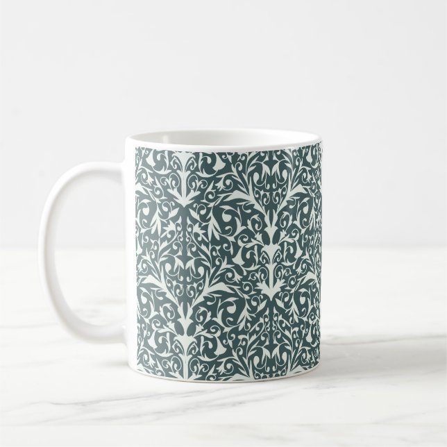 Taza De Café Art Nouveau Inspired Florals Mug - Green (Izquierda)