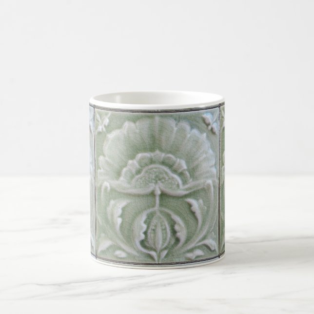 Taza De Café Art Nouveau jugendstil flor azulejo verde (Centro)