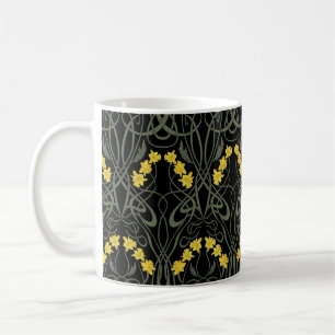 Taza De Café Art Nouveau Narcisos Amarillos y Tallos Negro