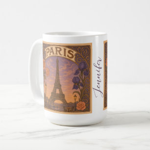 Taza De Café Art Nouveau Paris Eiffel Tower Nombre personalizad