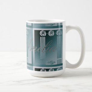 Taza De Café Art Nouveau verde azulado, Charles Mackintosh, dis