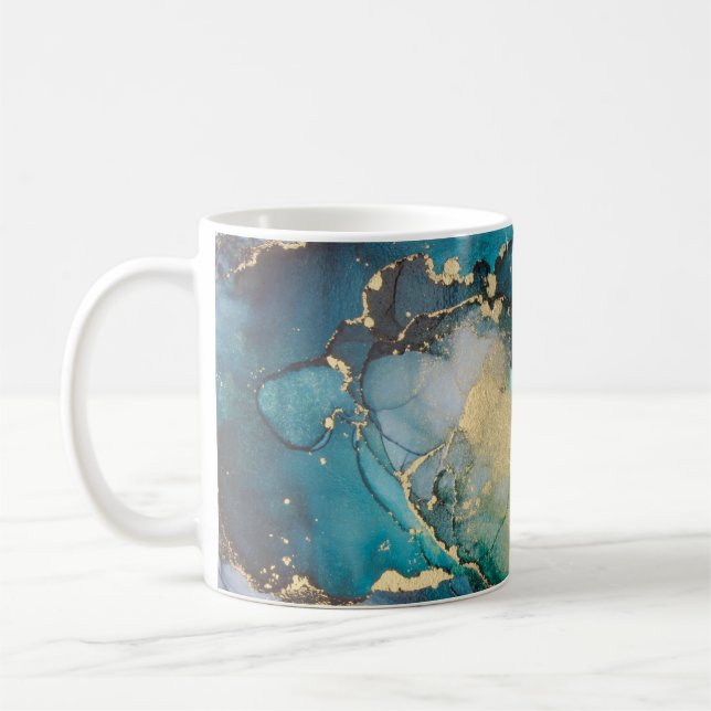 Taza De Café Artabstract de fluido de tinta de oro negro verde  (Izquierda)