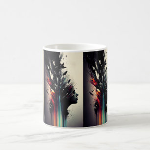 Taza De Café Arte abstracto boho con rostro de niña