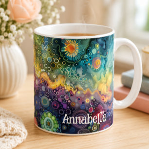 Taza De Café Arte abstracto colorido vibrante nombre patrón aud