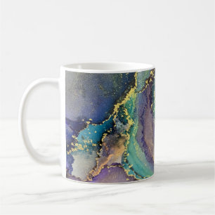 Taza De Café Arte abstracto de tinta líquida de oro multicolor