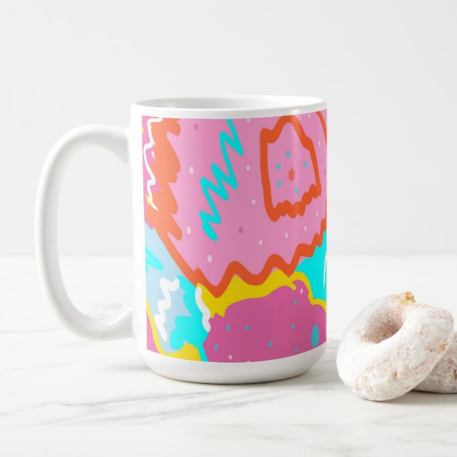 Taza De Café Arte abstracto de vibraciones de verano junto a la (Con donut)