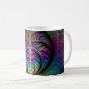 Taza De Café Arte abstracto fractal colorido alucinante