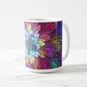 Taza De Café Arte abstracto fractal de flor psicodélica colorid