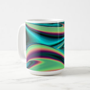 Taza De Café Arte abstracto futurista en 3D metálico arcoíris