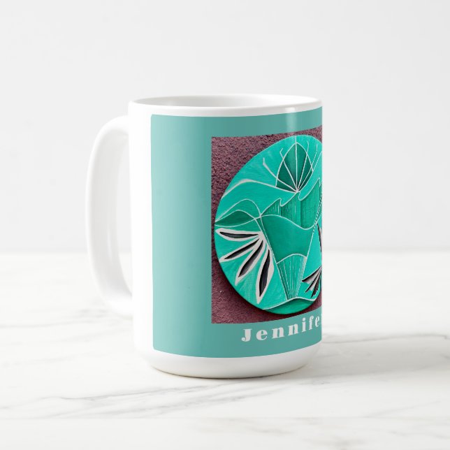 Taza De Café Arte abstracto verde azulado personalizado (Anverso izquierdo)